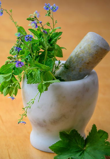 mortar and flowers